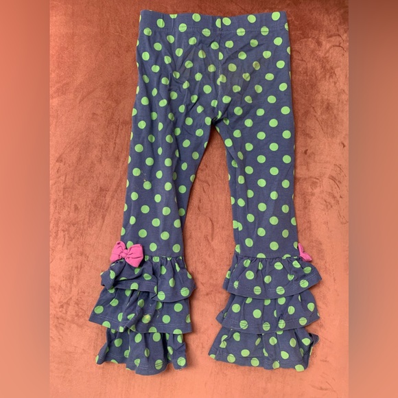 Matilda Jane Blue Polka Dot Ruffle Leggings Girls 4 - Picture 2 of 3
